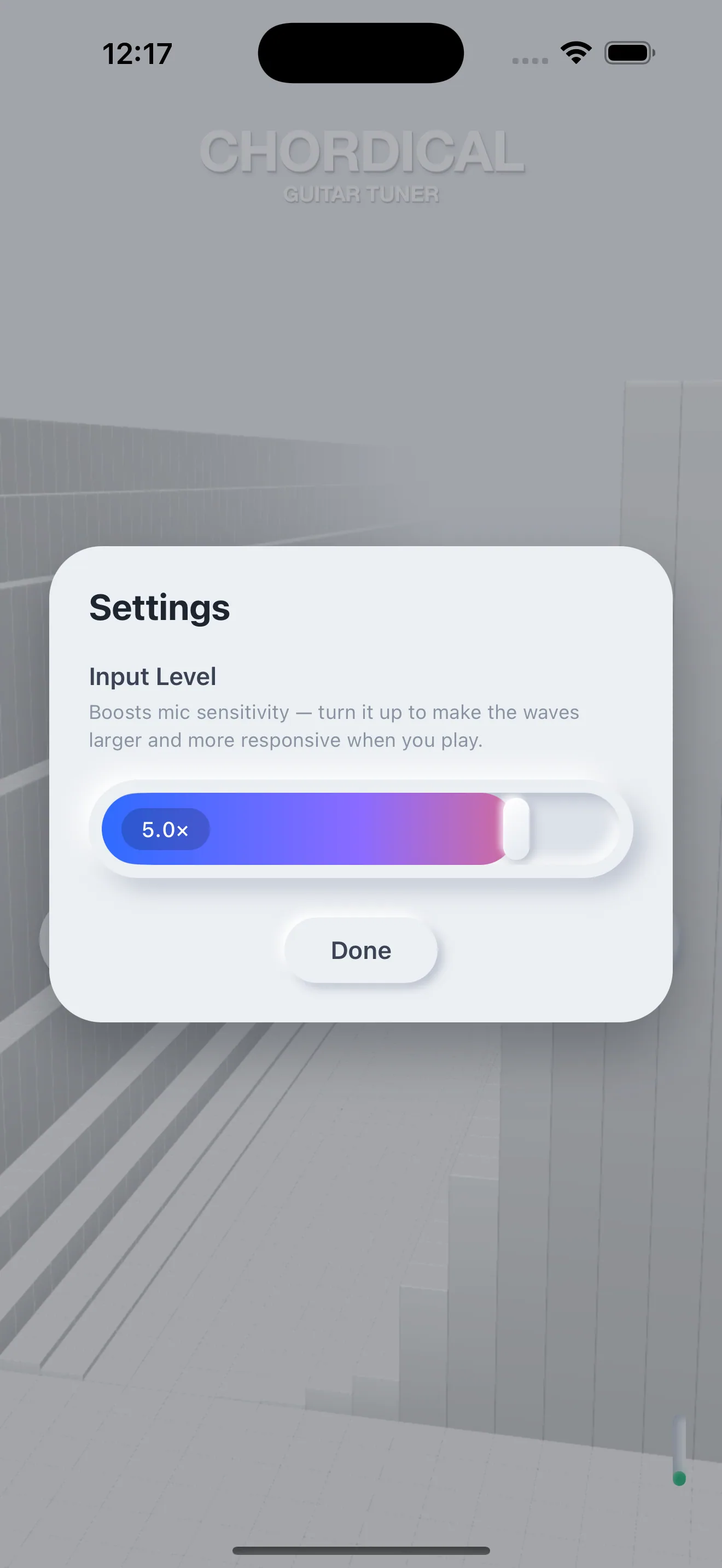 Chordical tuner settings and input sensitivity